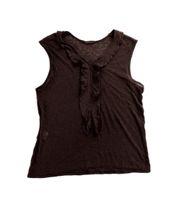 Zambesi tank top, dark brown sleeveless with scoop neck and tie at neckline