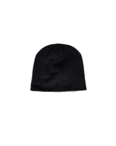 Black knit beanie hat with smooth rounded top