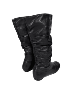Scrunch leather boots, black, side view with ruched padded shaft