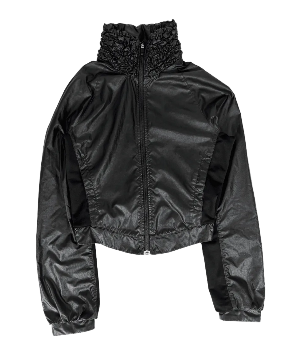 Nike ruffle-collar tracksuit top, black full-zip windbreaker with elastic cuffs and hem