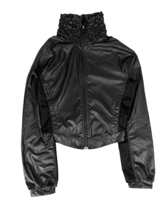 Nike ruffle-collar tracksuit top, black full-zip windbreaker with elastic cuffs and hem