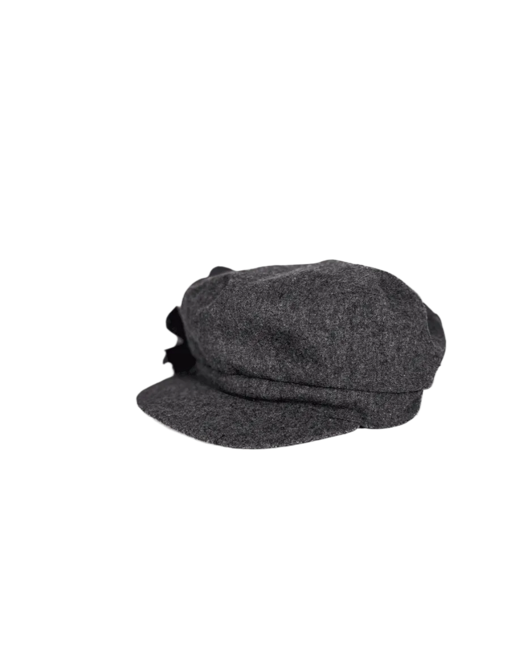 Dark gray newsboy cap with curved brim and soft rounded crown