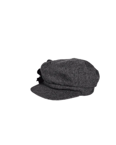 Dark gray newsboy cap with curved brim and soft rounded crown