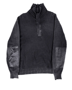 Nautica dark gray knit quarter-zip sweater with half-zip placket and ribbed hem