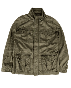 Jeans West olive military jacket with stand collar, multiple chest and sleeve pockets