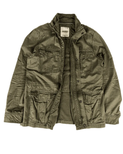 Jeans West olive field jacket, zip-front with utility pockets and epaulets