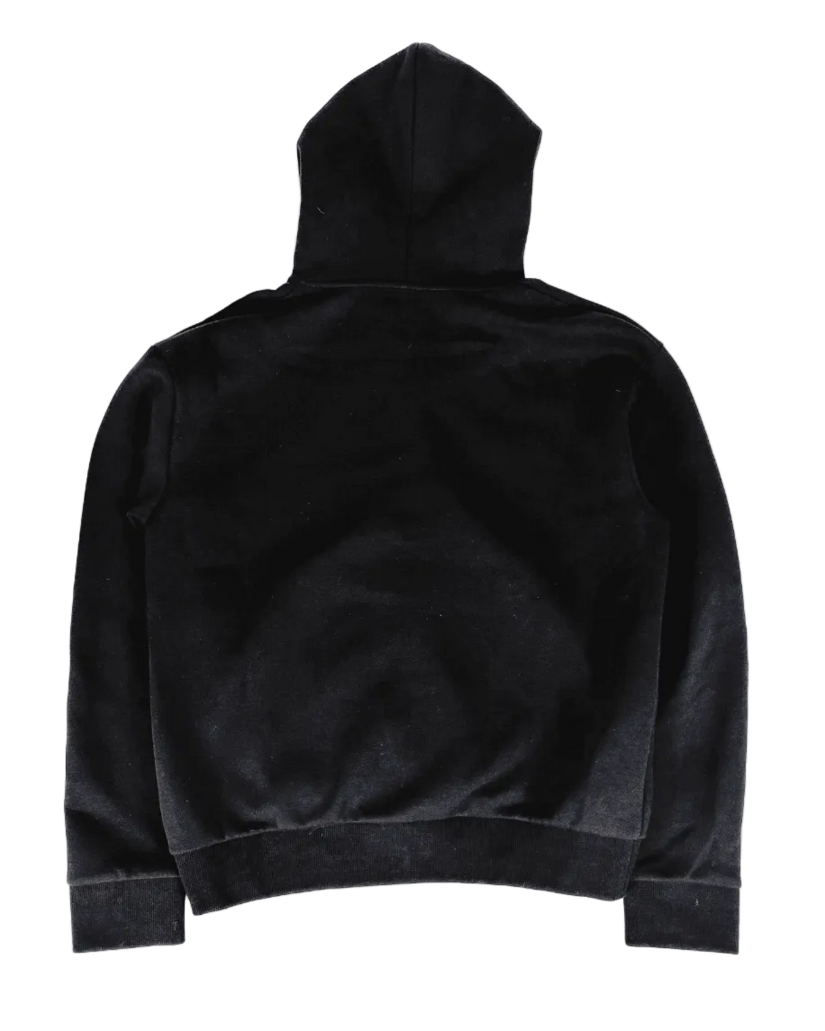 Louis Vuitton black zip-up hoodie, back view with hood and full-length sleeves