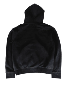 Louis Vuitton black zip-up hoodie, back view with hood and full-length sleeves