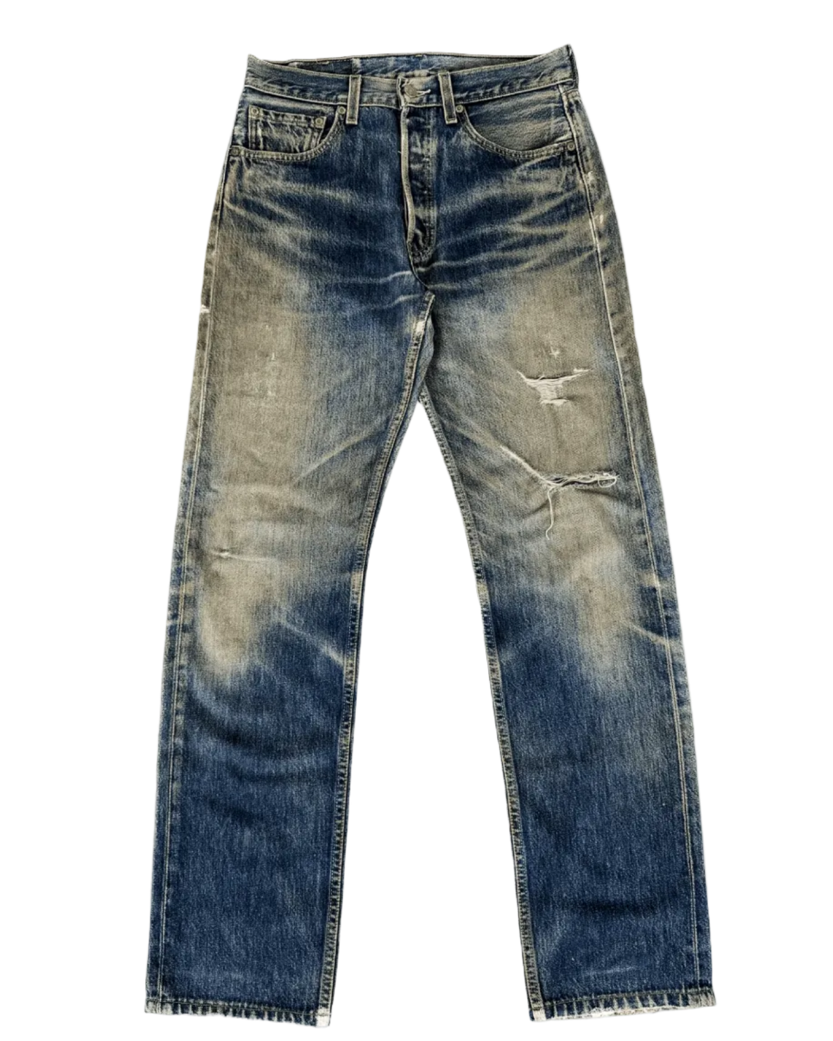 Levi's 501 mudwash blue Japanese jeans with straight fit and distressed wash
