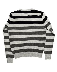 Faded striped long-sleeve knit top, crew neck, gray/black horizontal stripes back view
