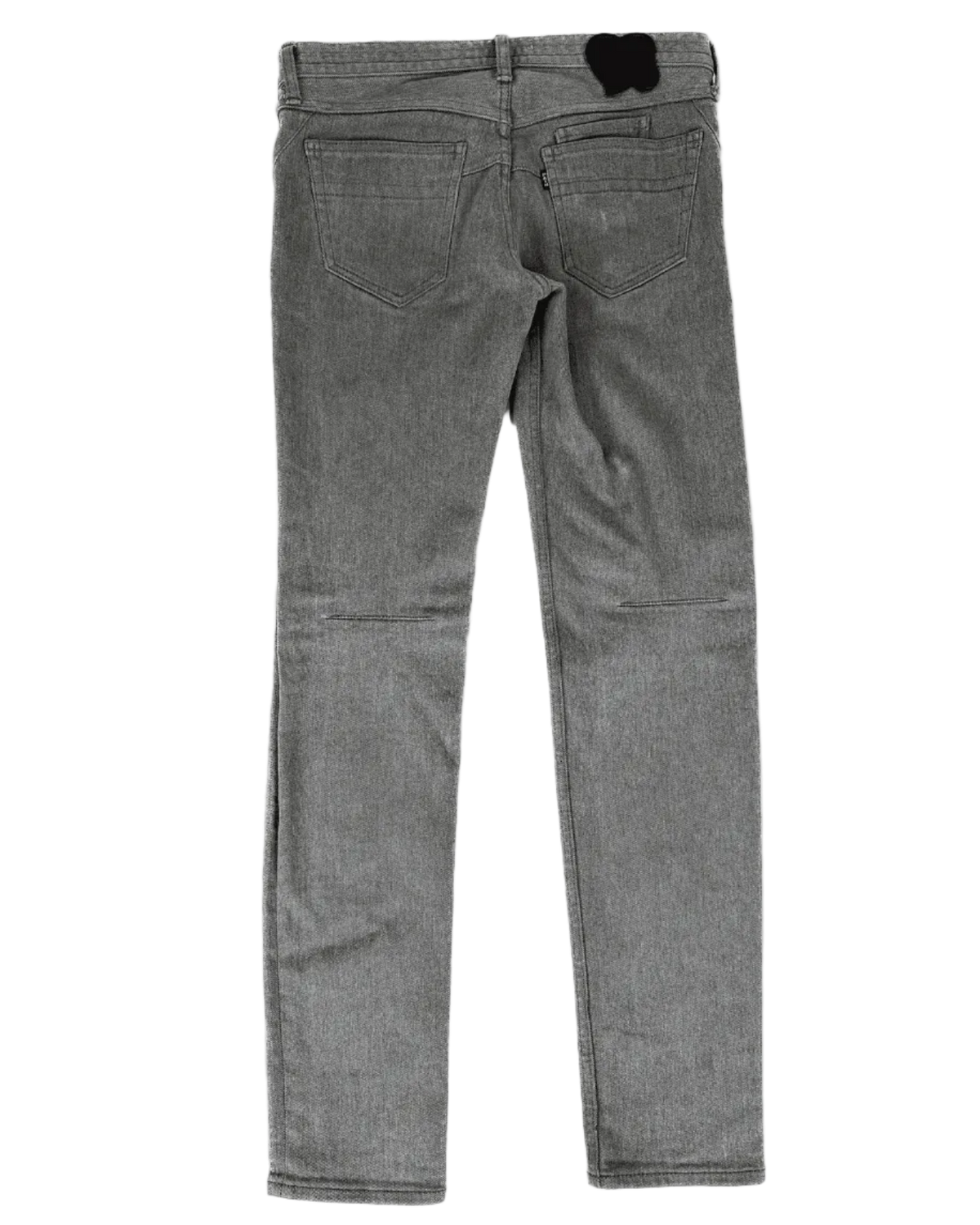 Grey denim jeans with back yoke, belt loops, rear pockets