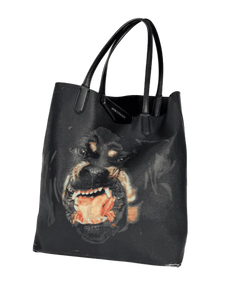 Givenchy black leather tote bag with large rottweiler face print on front