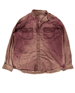 Distressed rose button-up shirt, front view with collar and two chest pockets