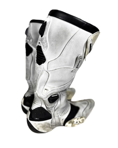 Balenciaga Winter23 white moto boots, black ankle cuff and side panel