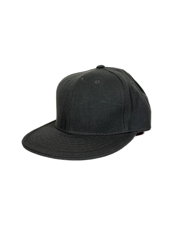Dark grey fitted baseball cap with curved brim and small top button