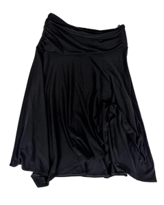 Draped dark skirt with gathered waist and flowing asymmetrical front