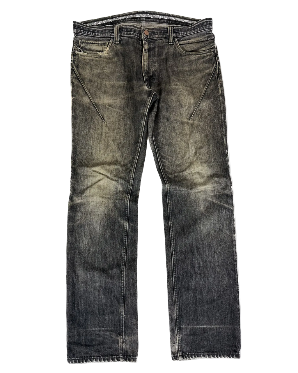 Washed charcoal denim jeans, straight leg, five-pocket styling and belt loops