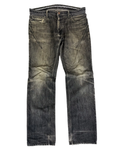 Washed charcoal denim jeans, straight leg, five-pocket styling and belt loops