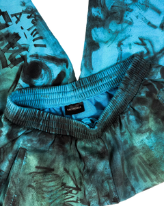 Balenciaga Skater waistband detail sweatpants, blue-teal elastic and allover print