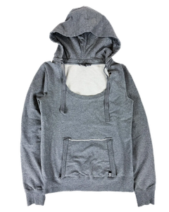 Grey hoodie with hood, scoop neckline, drawcords, kangaroo pocket, long sleeves