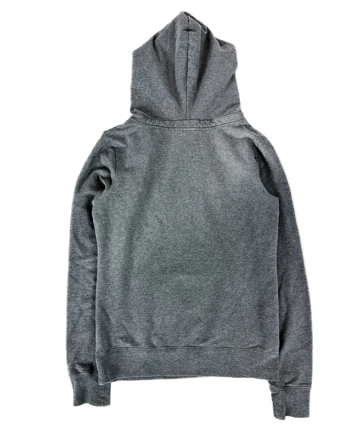 Grey scoop-collar hoodie with hood and long sleeves, front pouch pocket