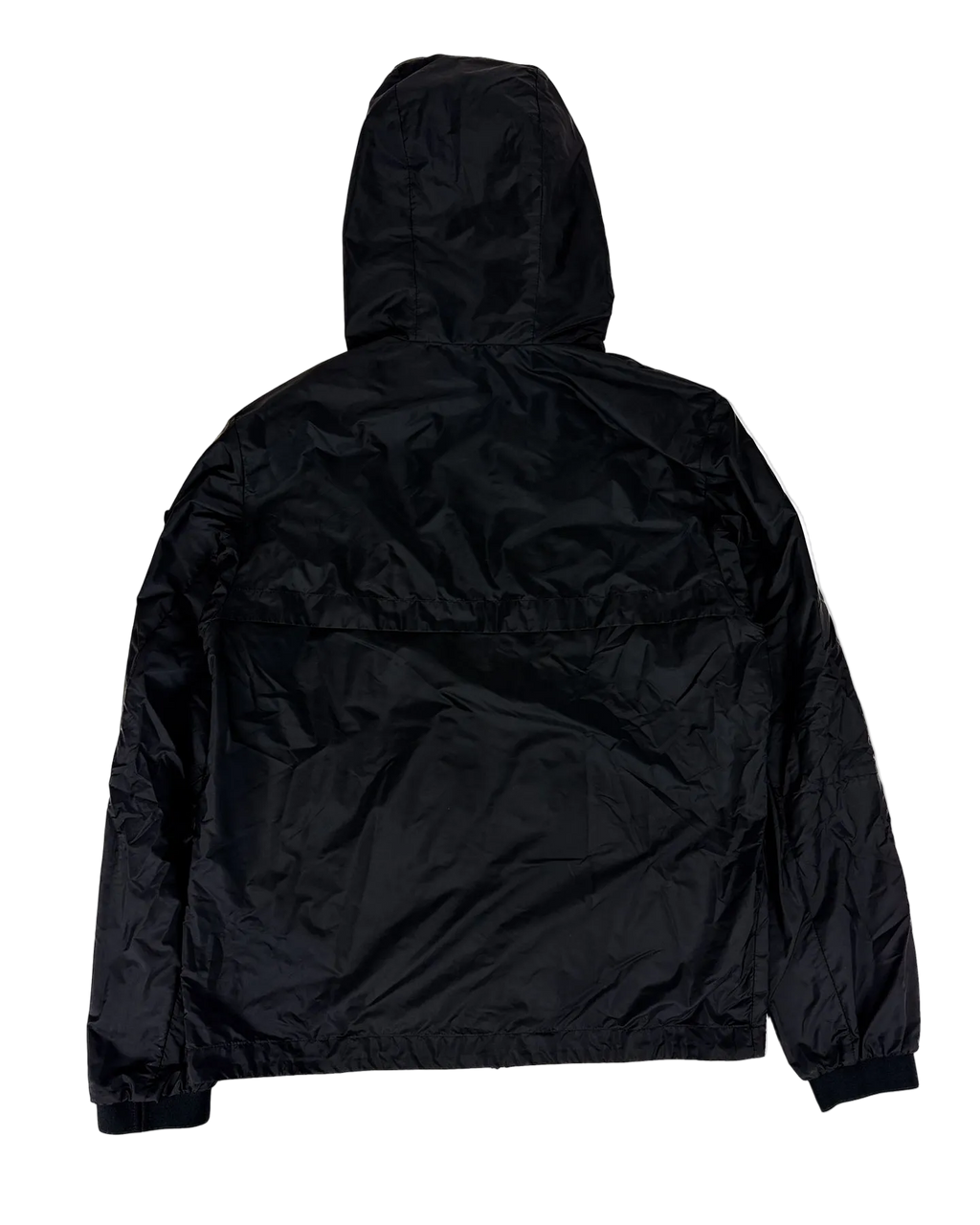 Moncler hooded full-zip jacket, dark black nylon with crinkled texture