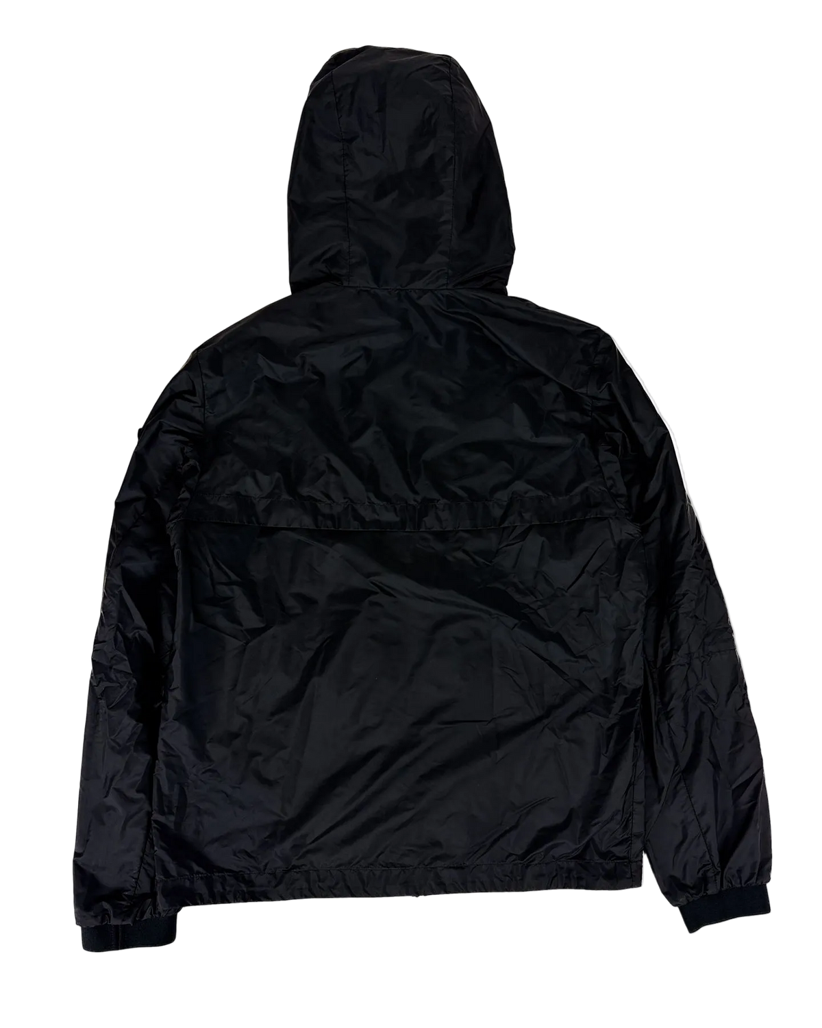 Moncler hooded full-zip jacket, dark black nylon with crinkled texture