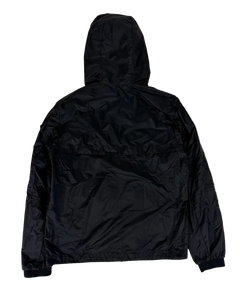 Moncler hooded full-zip jacket, dark black nylon with crinkled texture