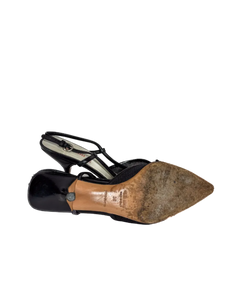 Miu Miu black kitten heels with pointed toe, slim straps, low metal heel