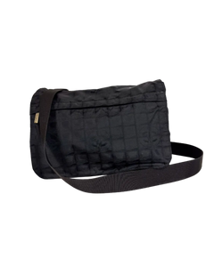 Chanel dark nylon messenger bag with adjustable shoulder strap, flap and zipper
