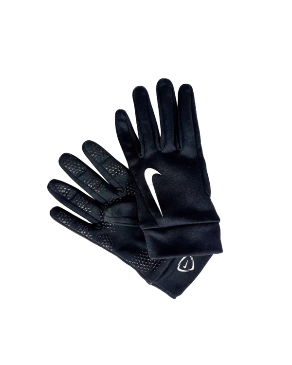 Nike football training gloves with textured grip palms and dark fabric back