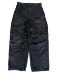 Distressed cargo pants, dark gray with cargo pockets and seam detail