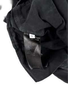 Balenciaga distressed cargo pants: dark gray waistband label, inner size tag