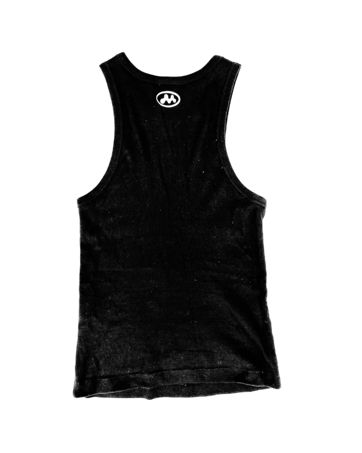 Black logo sleeveless tank with small circular chest emblem