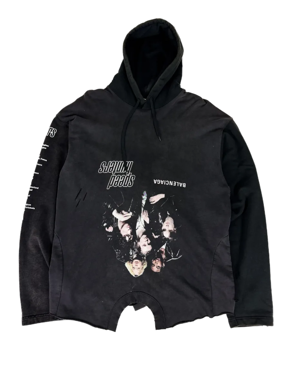 Balenciaga black upside-down graphic hoodie with hood and kangaroo pocket