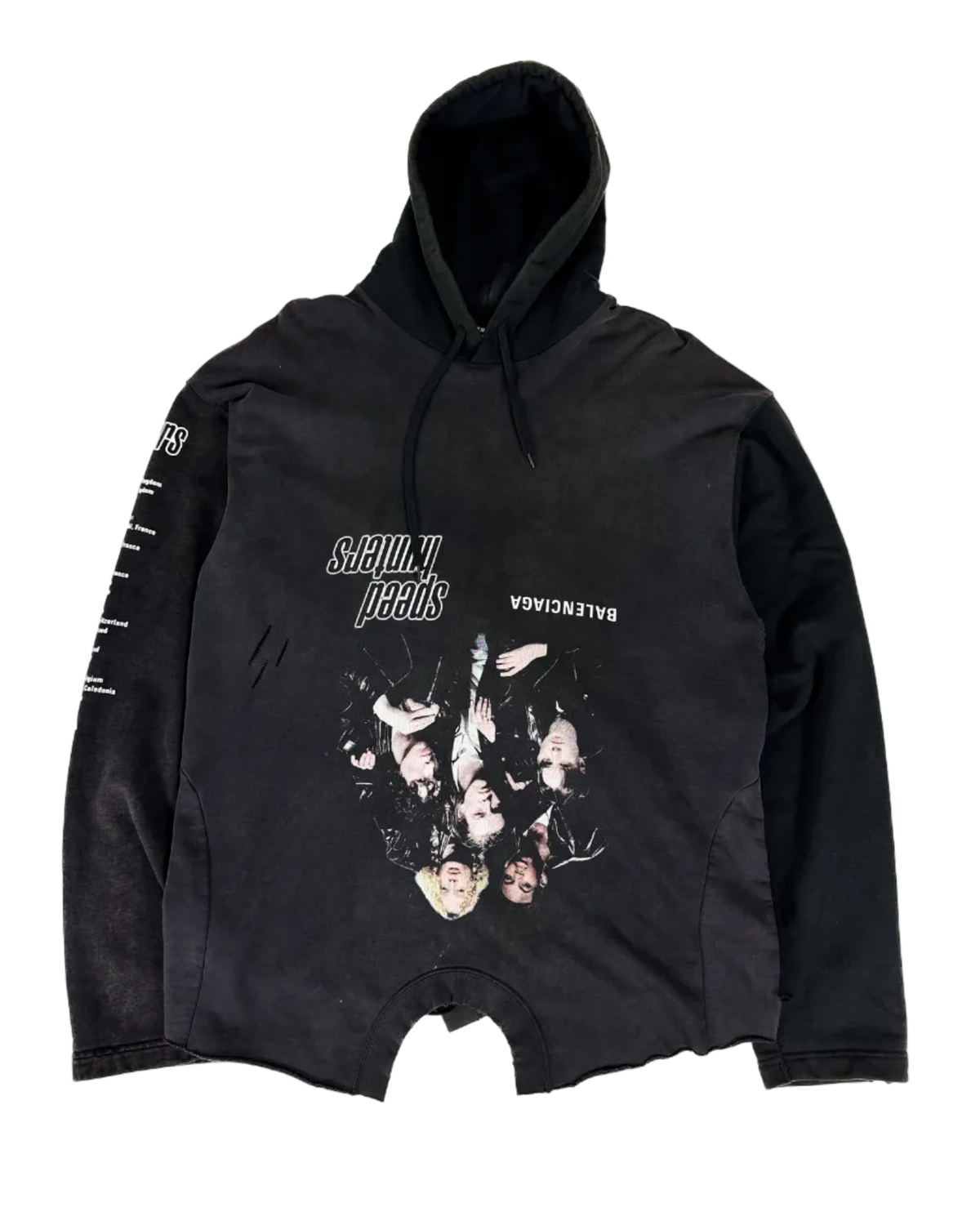 Balenciaga black upside-down graphic hoodie with hood and kangaroo pocket