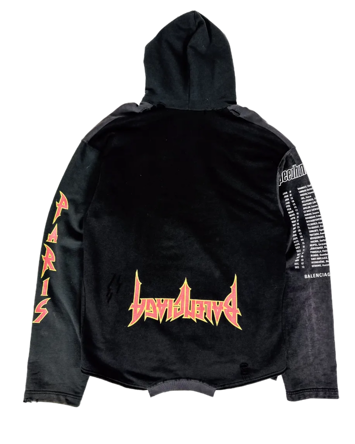 Balenciaga black upside-down back graphic hoodie with hood and ribbed hem
