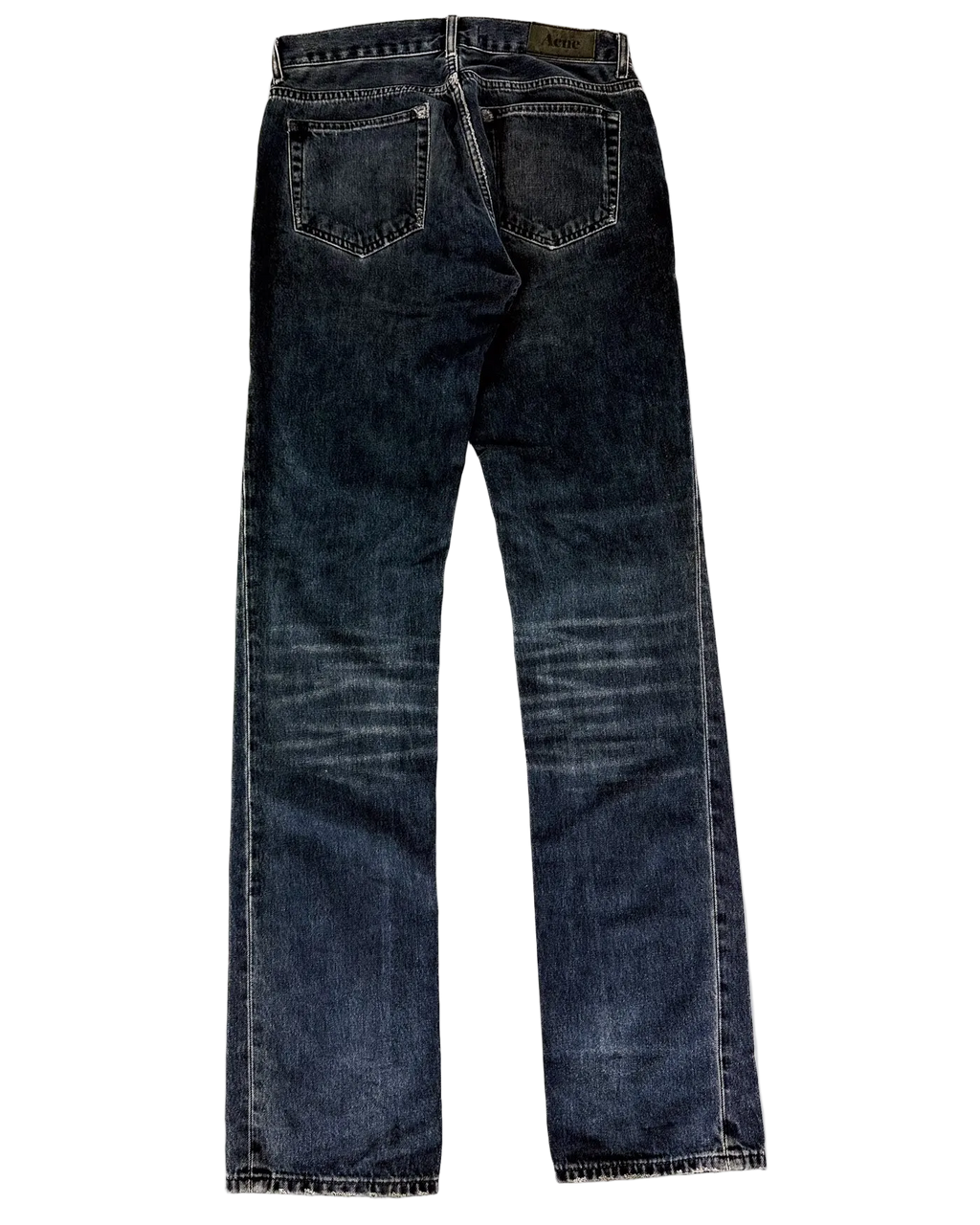 Indigo wide-leg jeans with five pockets, belt loops, and button fly