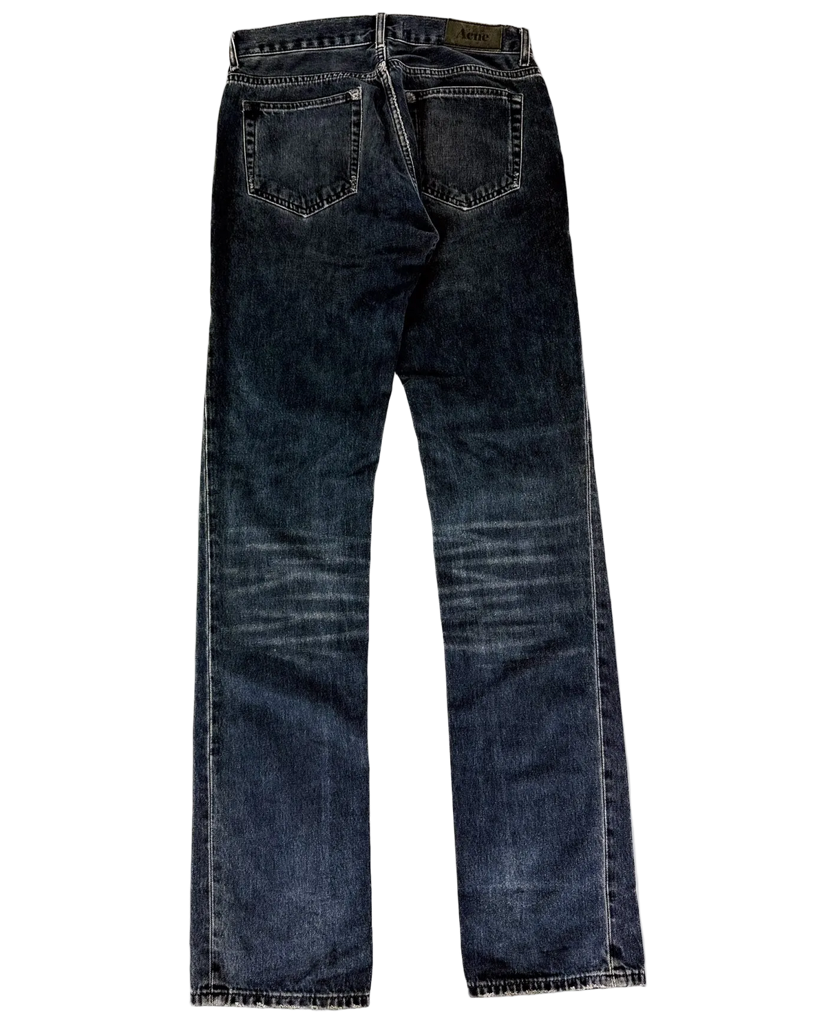 Indigo wide-leg jeans with five pockets, belt loops, and button fly