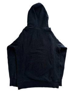 Dark navy hoodie with hood and front kangaroo pocket